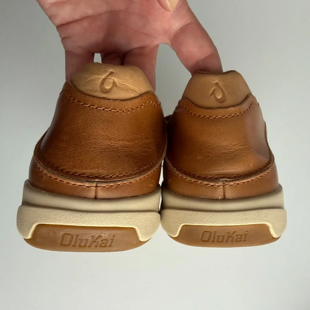 Olukai EUC Lae'ahi Lauhala Woven Leather Slip On Fox Brown Sneaker Loafer 10 M